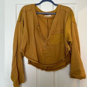 Mustard, yellow urban outfitters, Large gauze top buttons flowey shirt
